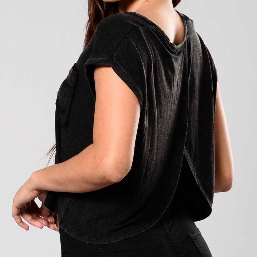 Fashion Nova Acid Black Crop Top Open Back Large